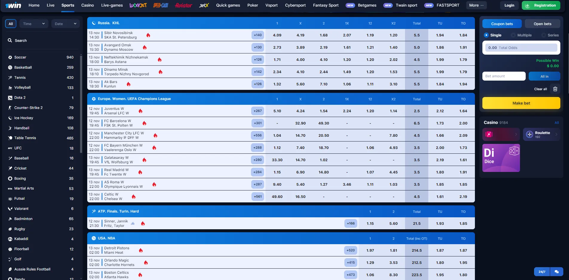 1win betting